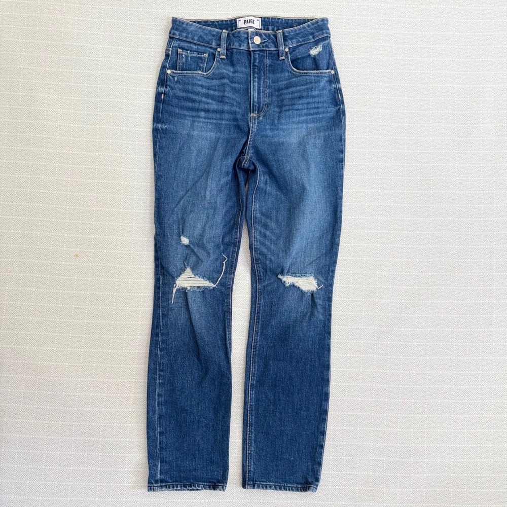 PAIGE High Rise Distressed Jeans Medium Wash Size 27
